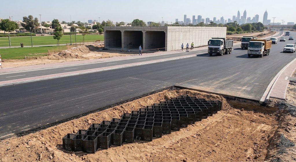 Underground stormwater attenuation tank saving land value