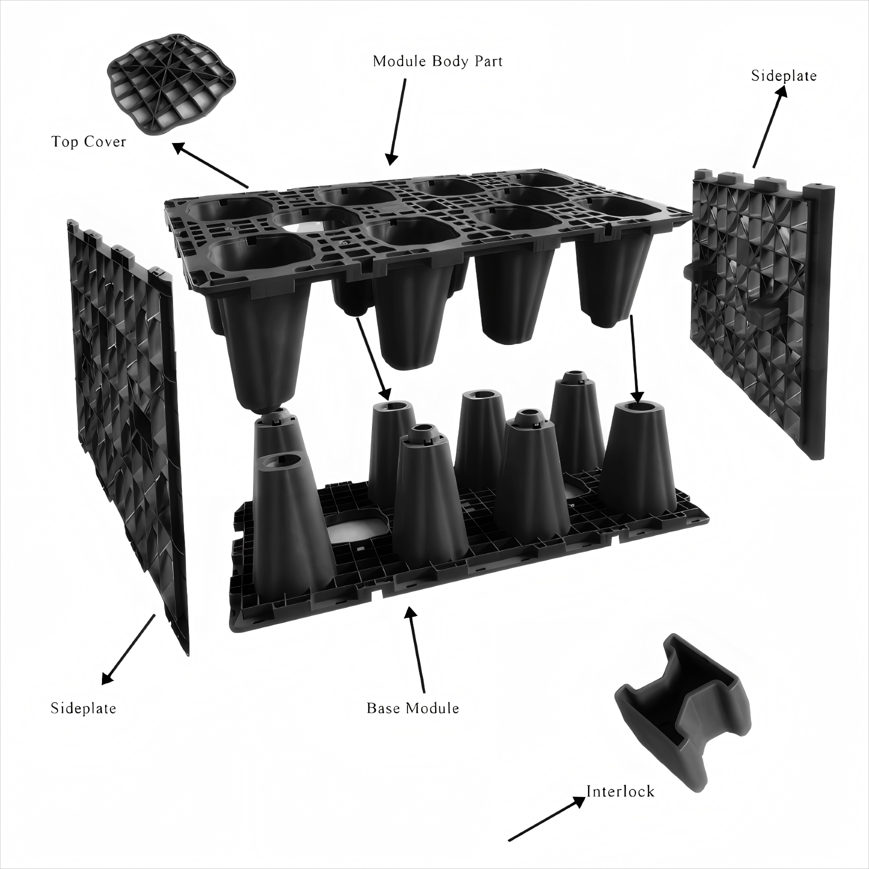 Five-piece Soakaway Crate Stack Components