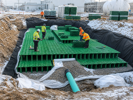 Underground stormwater detention system installation site