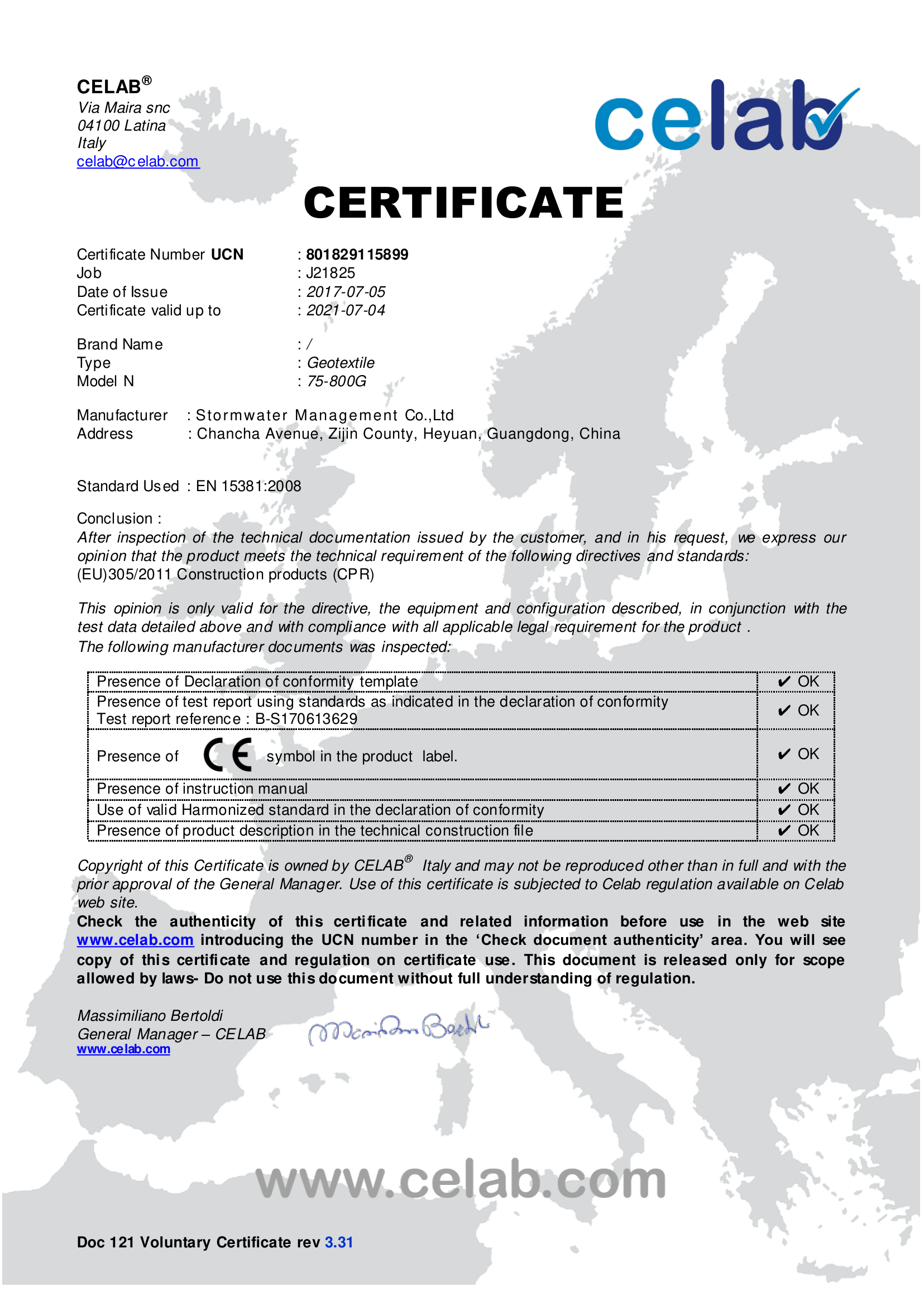 Geotextile CE Certificate
