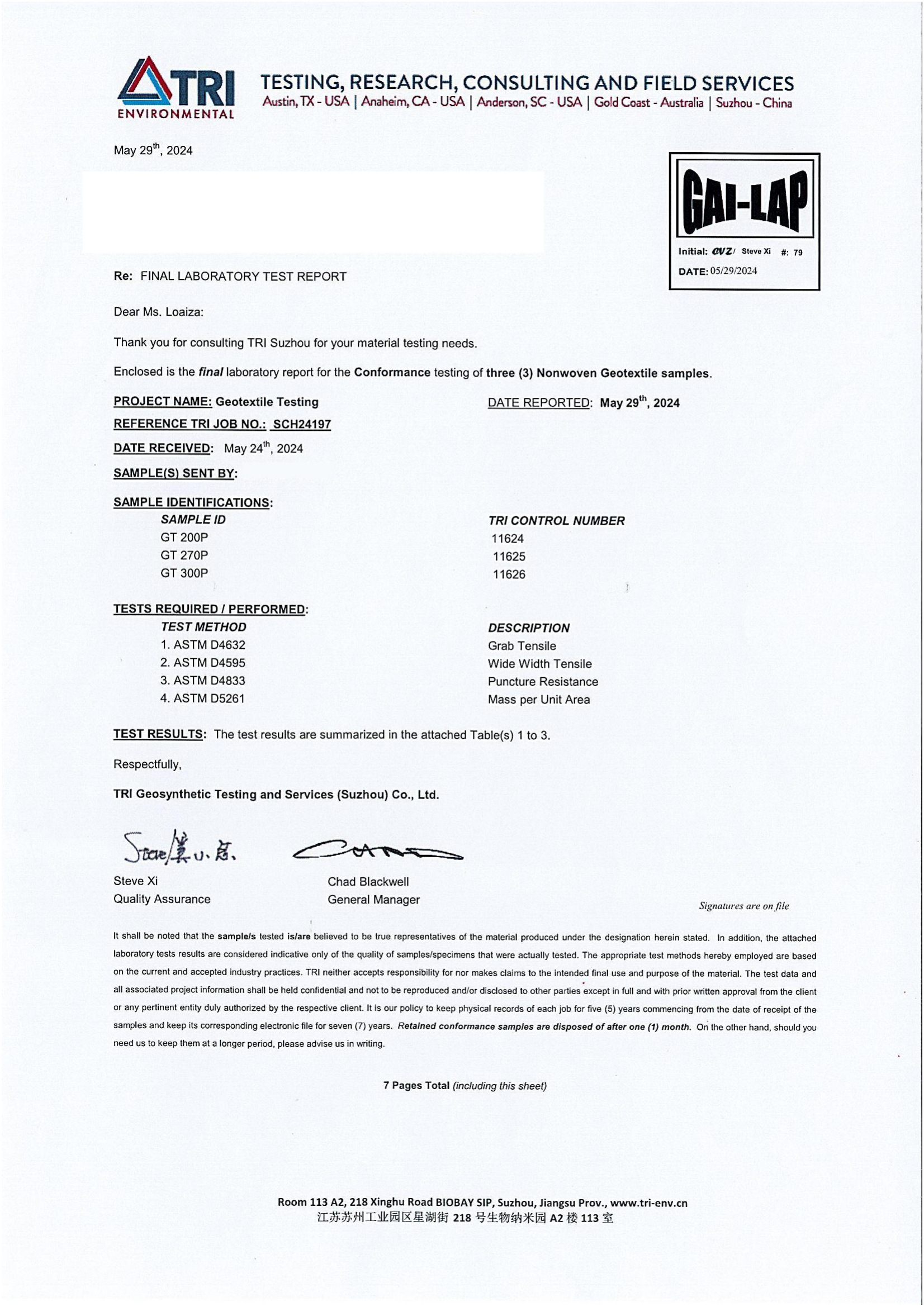Geotextile Test Report