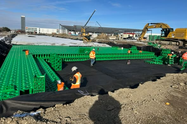 Underground stormwater management tank under Highway 50 corridor in Brampton, Ontario