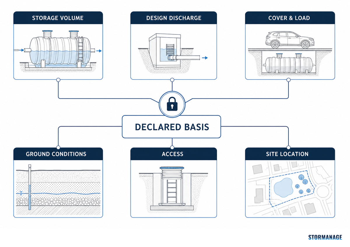 Declared drainage design basis for comparable attenuation tank quotes