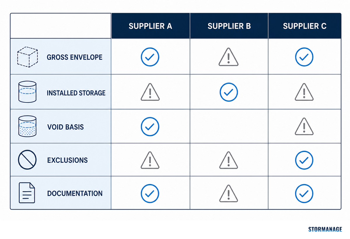 Supplier quote normalization matrix for attenuation storage scope