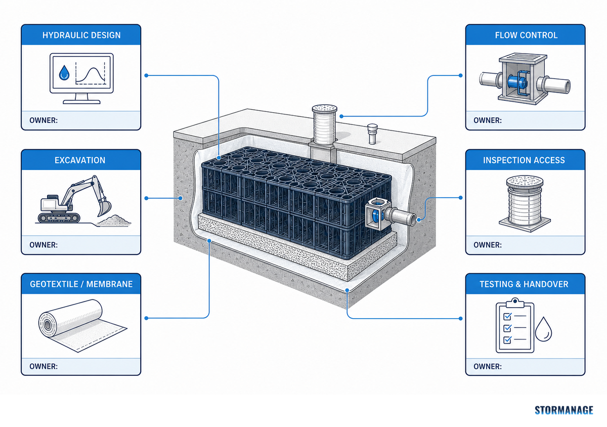 Responsibility map for attenuation tank interfaces and project roles