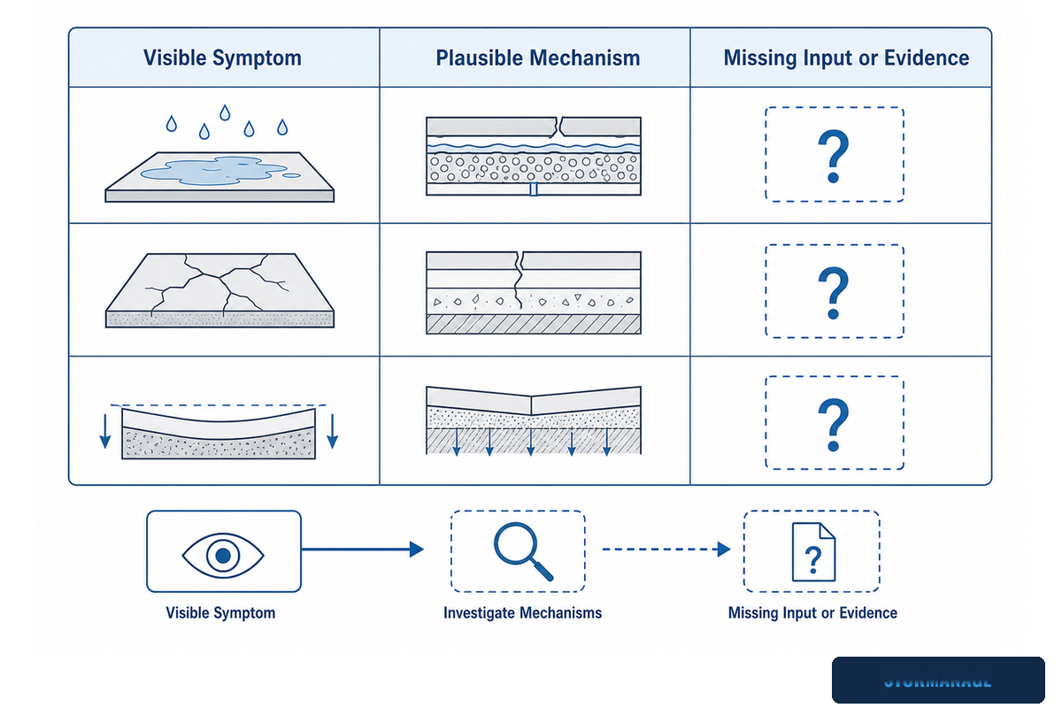 Read Failure Clues as Missing-Evidence Signals — Storm Manage