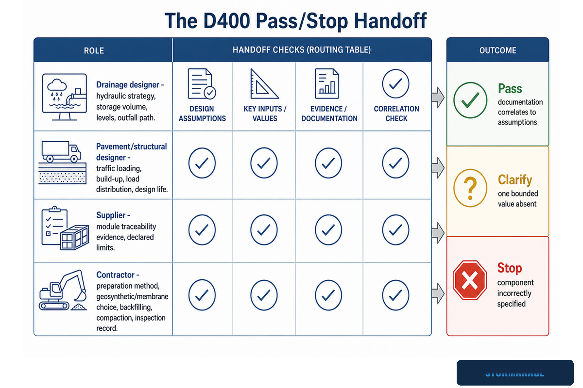 Complete the D400 Pass/Stop Handoff — Storm Manage