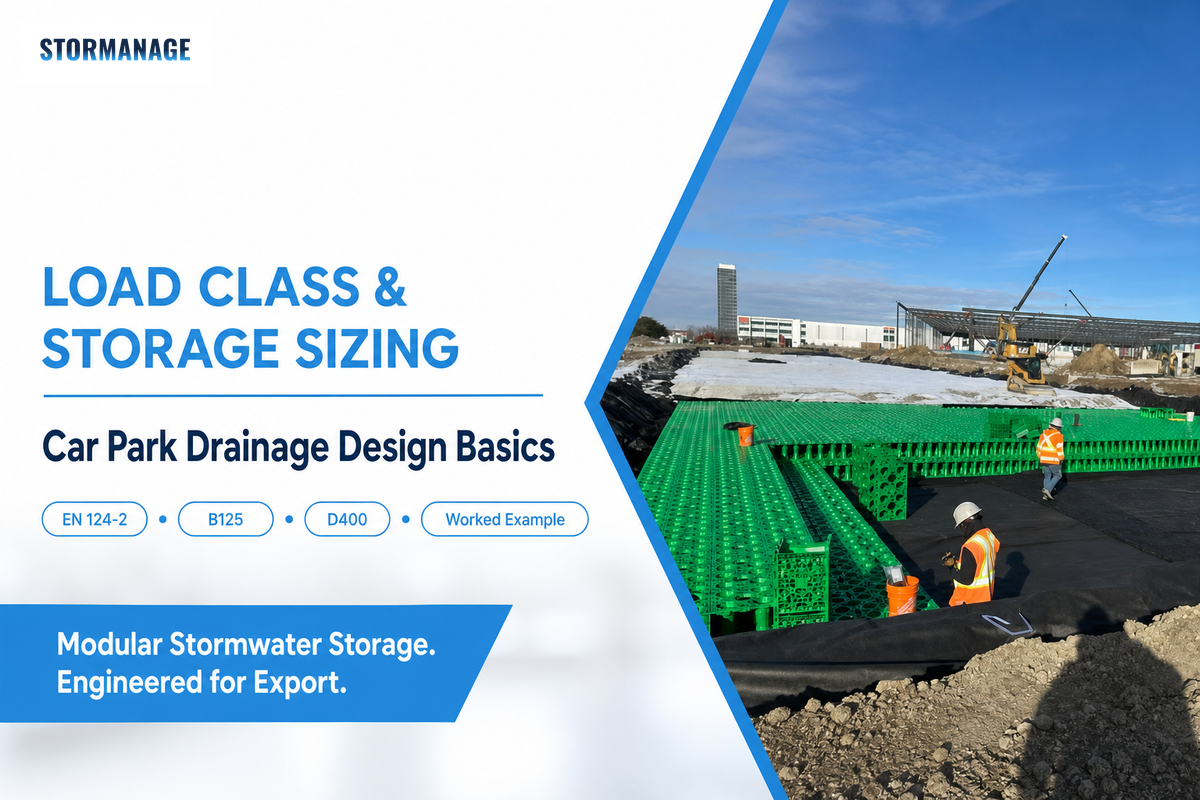 Designing Drainage for a Car Park: Load Class, Layout, and Storage Sizing — Storm Manage