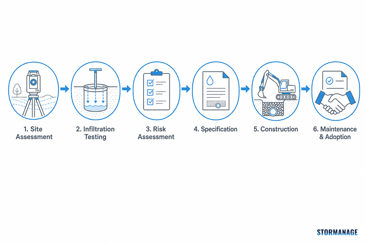 The Six-Stage Sign-Off Map, From Site Assessment to Handover — Storm Manage