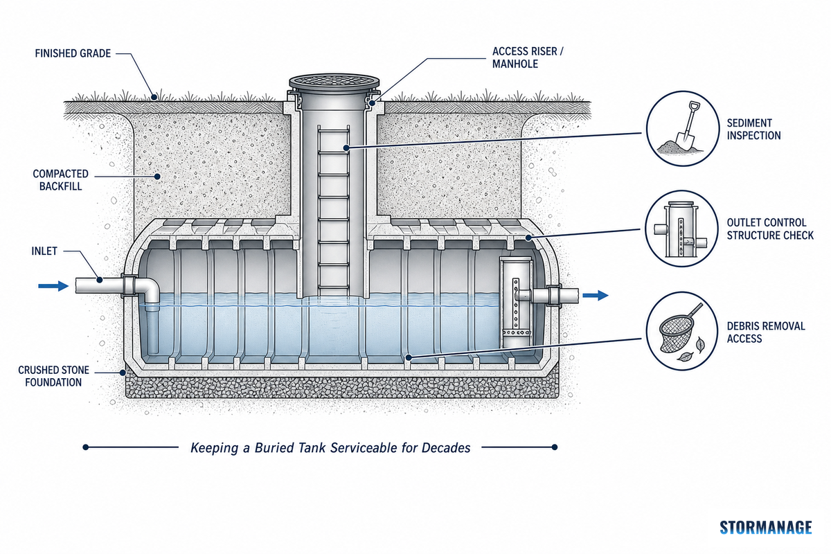 Maintenance and Access: Keeping a Buried Tank Serviceable for Decades — Storm Manage
