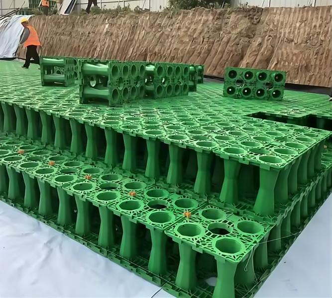 Modular stormwater crate system installed at a development site