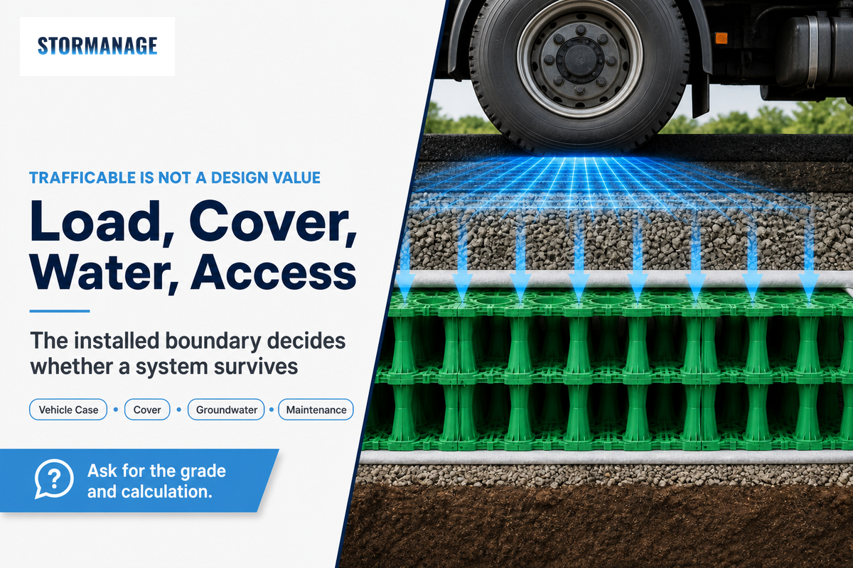 Traffic Loads, Cover Depth, Groundwater and Maintenance Access — Storm Manage