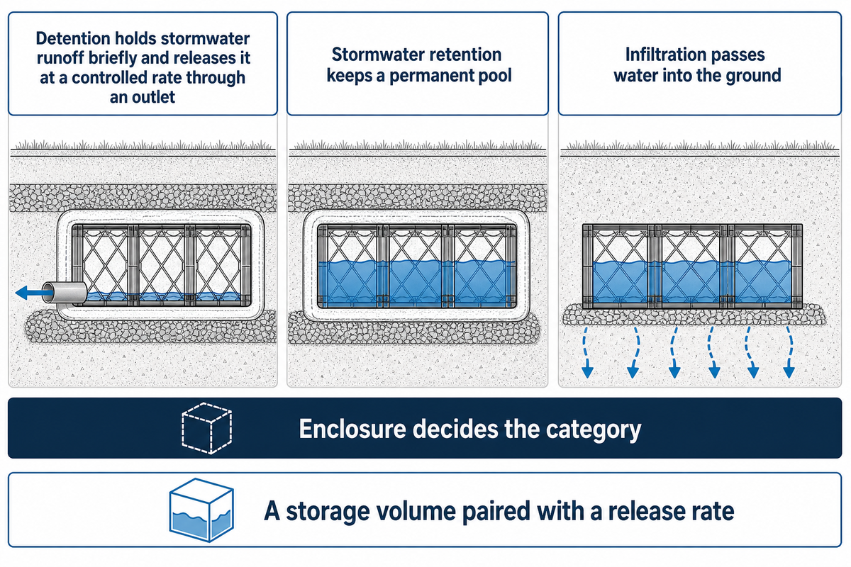 Detention, retention or infiltration: what you are actually buying — Storm Manage