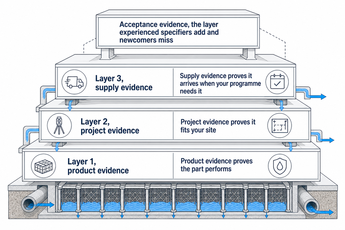 The Supplier Proof Stack: product evidence, project evidence, supply evidence — Storm Manage