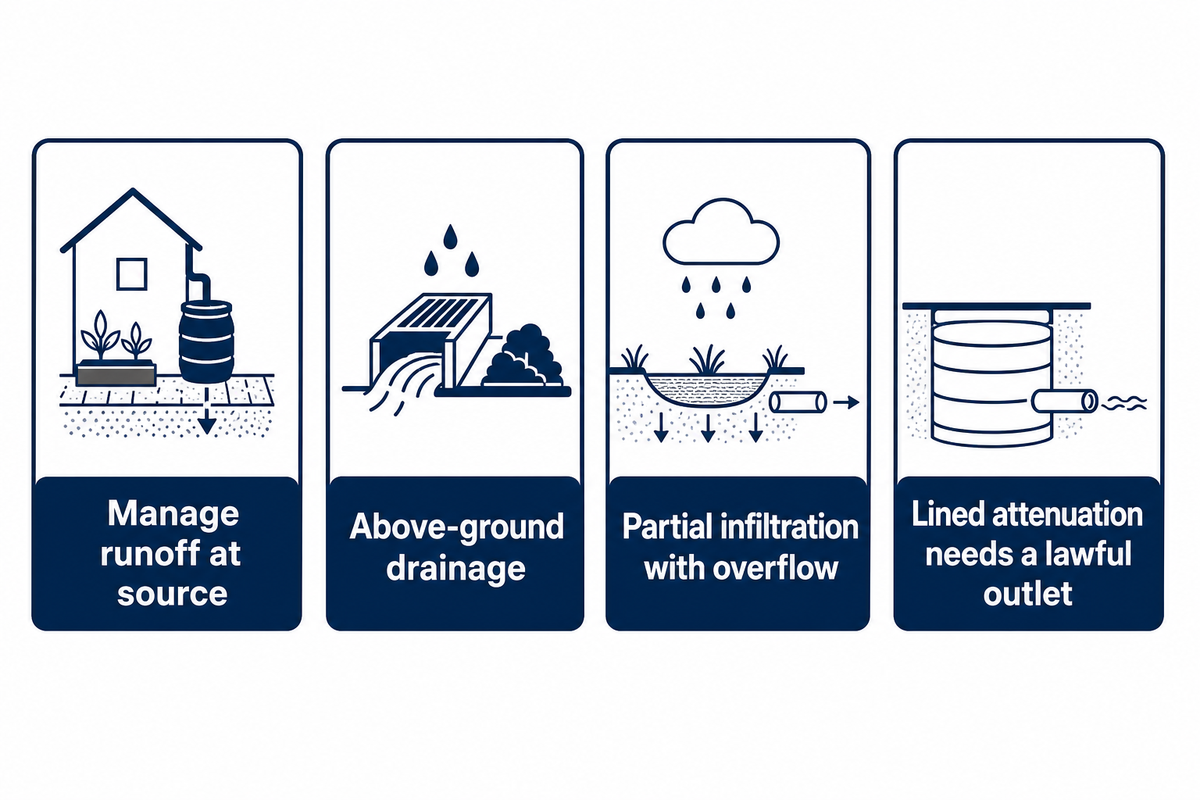 E se o sistema integral de infiltração de águas pluviais não for aprovado? — Storm Manage